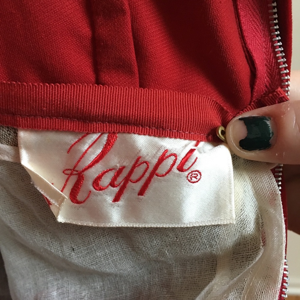 SOLD :: Vintage 50s Red Velvet Circle Midi Dress - Picture 6 of 7